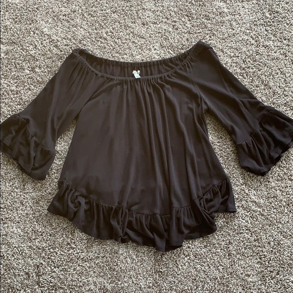 Black off the shoulder peplum shirt